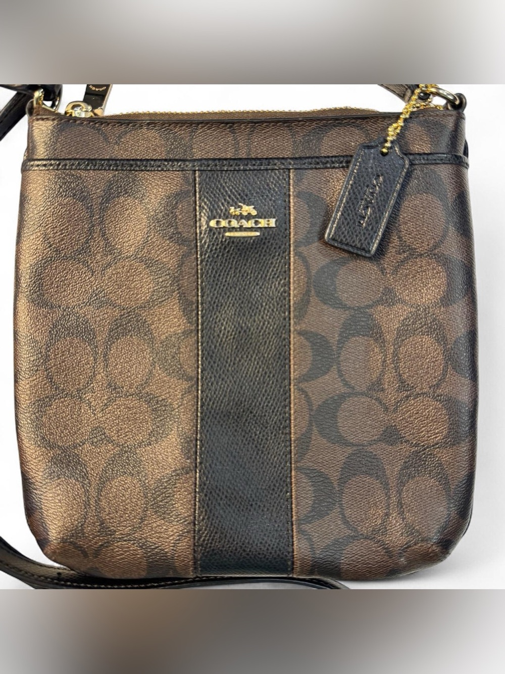 Coach Signature F52856 PVC Crossbody Shoulder Bag Brown Black Purse Y2K Preppy